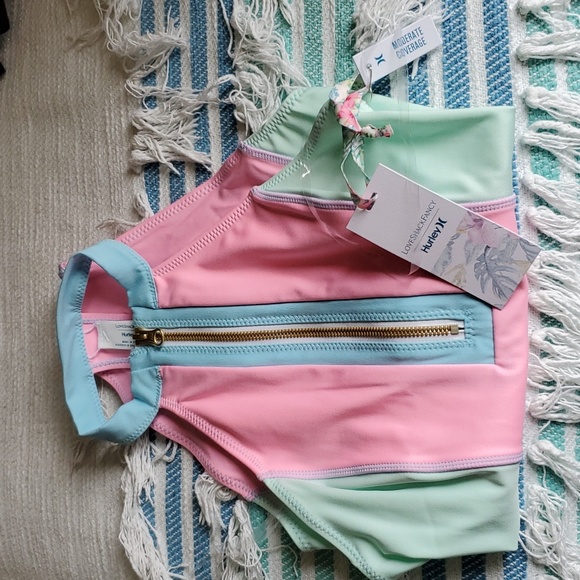 LOVESHACKFANCY HURLEY X ONE PIECE LARGE COLOR BLOCK ZIP FRONT PINK GREEN BLUE - Picture 5 of 11